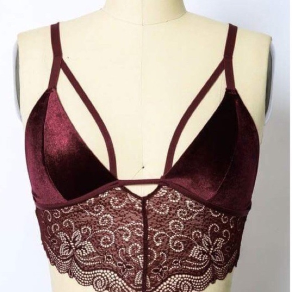 🆕LAST ONE Wine Velvet Longline Lace Bralette - Picture 5 of 7